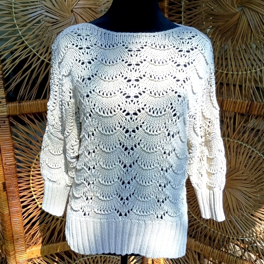 Loft Elegant White/Cream Knit Sweater_Large